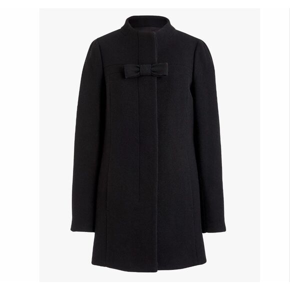 J. Crew Bow Front Coat Women’s Black Wool Button Up Long Peacoat sz 20 Jacket 2x - Picture 6 of 16